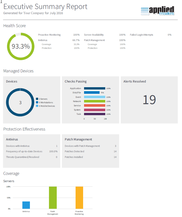 Exective Report Screenshot for Managed Cloud Hosting